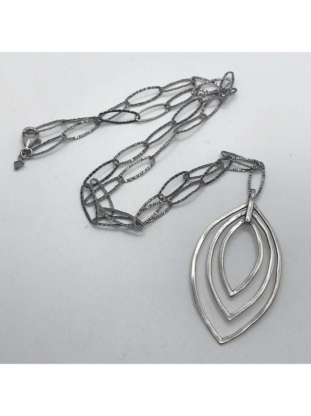 Silpada Sterling Triple Marquise Hammered Long Necklace N2111 / 24” + 3” Drop